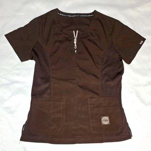 Koi Lite Serenity Scrub Top in Brown & Light Pink size Medium